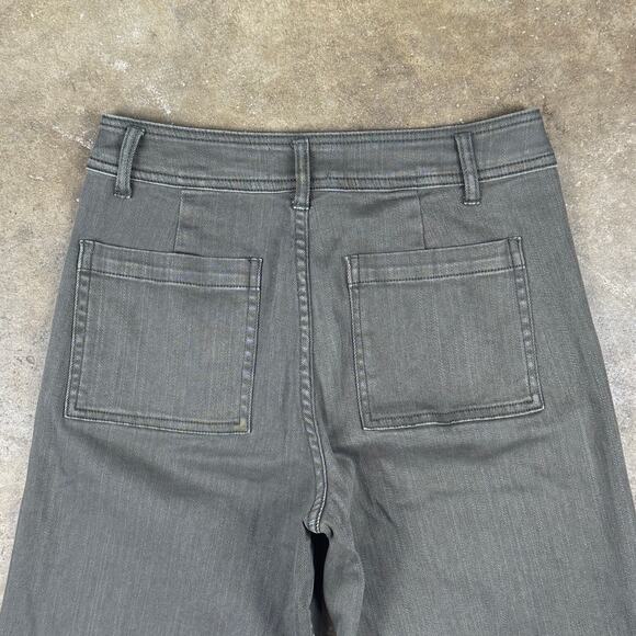 Women’s Wide Leg High Rise Pants Size Large Cropped Green Raw Hem - Picture 5 of 13